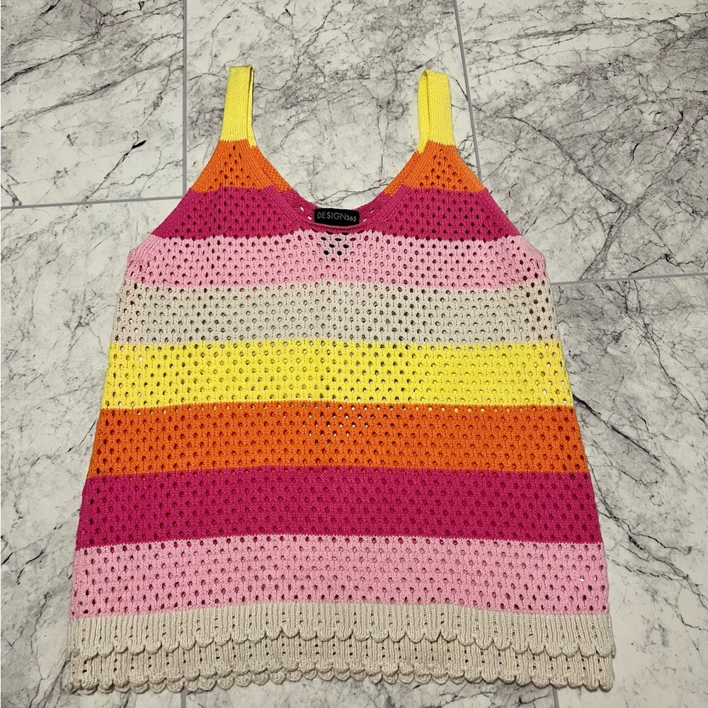 Design365 Vibrant Striped Crochet Camisole